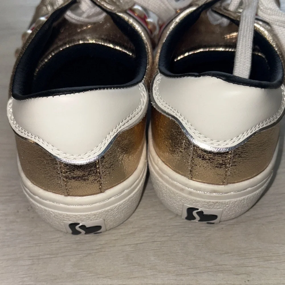 Skechers Metallic Gold Sneakers with Red and White Accents and Pearl details - Picture 4 of 6